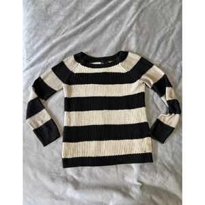 T/O Sweaters Womens XL Black Cream Striped Raglan Sleeve Knit Pullover Sweater